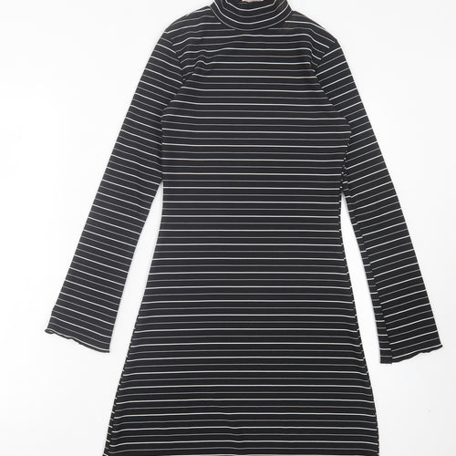 Miss Selfridge Womens Black Striped Polyester A-Line Size 8 High Neck Pullover