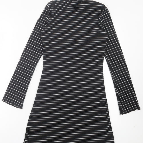 Miss Selfridge Womens Black Striped Polyester A-Line Size 8 High Neck Pullover