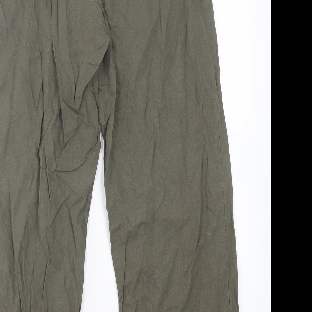 Dunnes Stores Womens Green Linen Trousers Size 12 L28 in Regular Tie