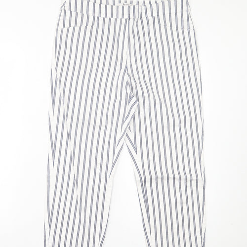 TU Womens White Striped Cotton Cropped Trousers Size 14 L21 in Regular Hook & Eye