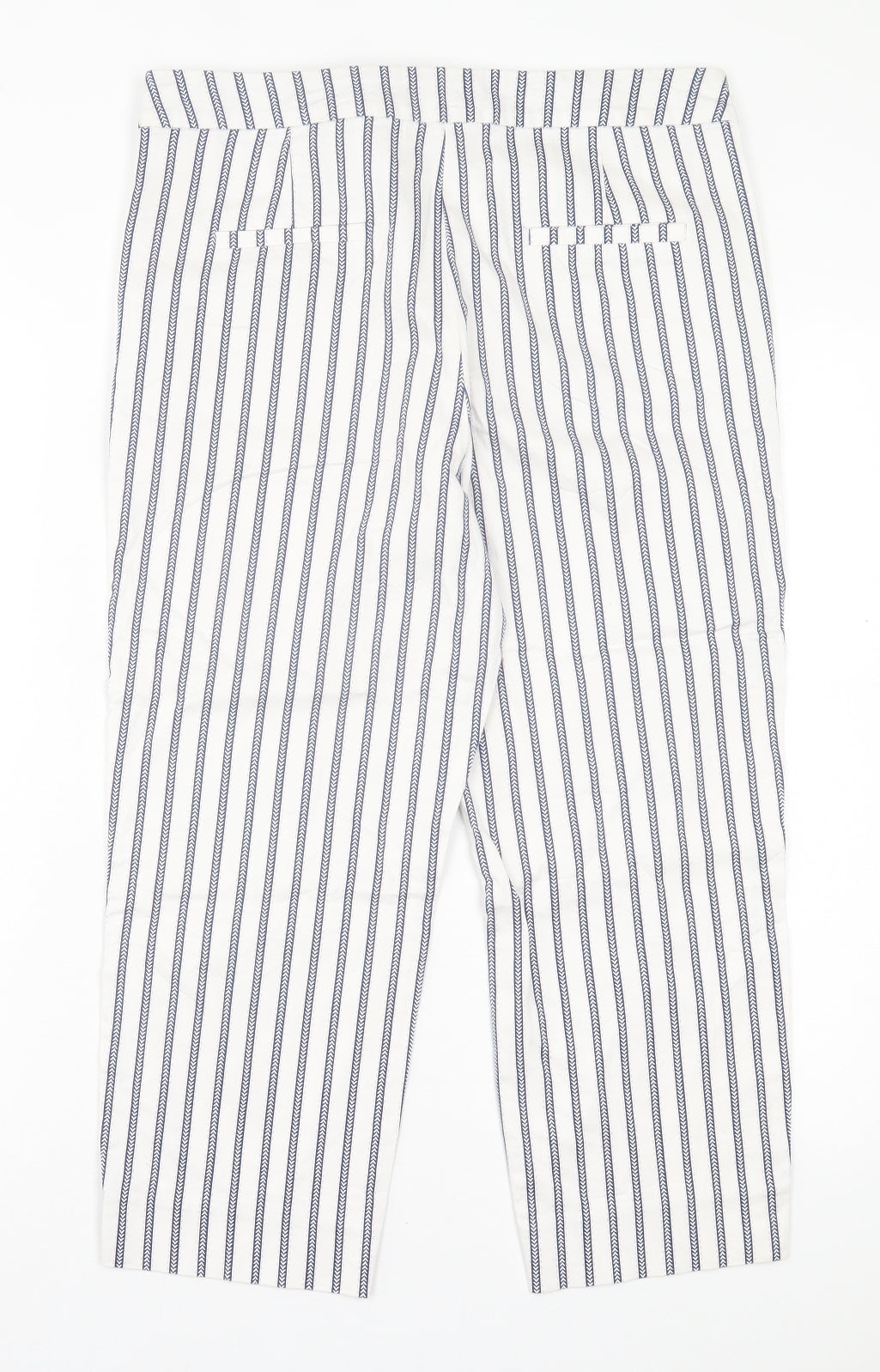 TU Womens White Striped Cotton Cropped Trousers Size 14 L21 in Regular Hook & Eye