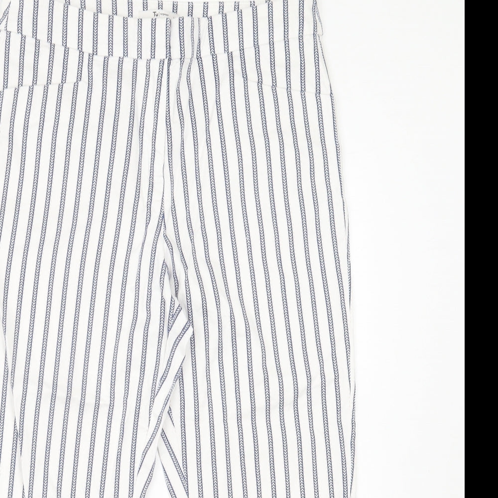 TU Womens White Striped Cotton Cropped Trousers Size 14 L21 in Regular Hook & Eye