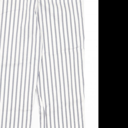 TU Womens White Striped Cotton Cropped Trousers Size 14 L21 in Regular Hook & Eye