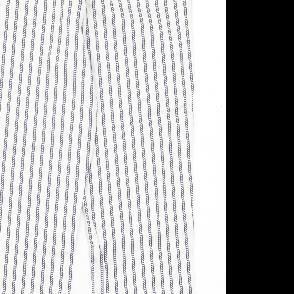 TU Womens White Striped Cotton Cropped Trousers Size 14 L21 in Regular Hook & Eye