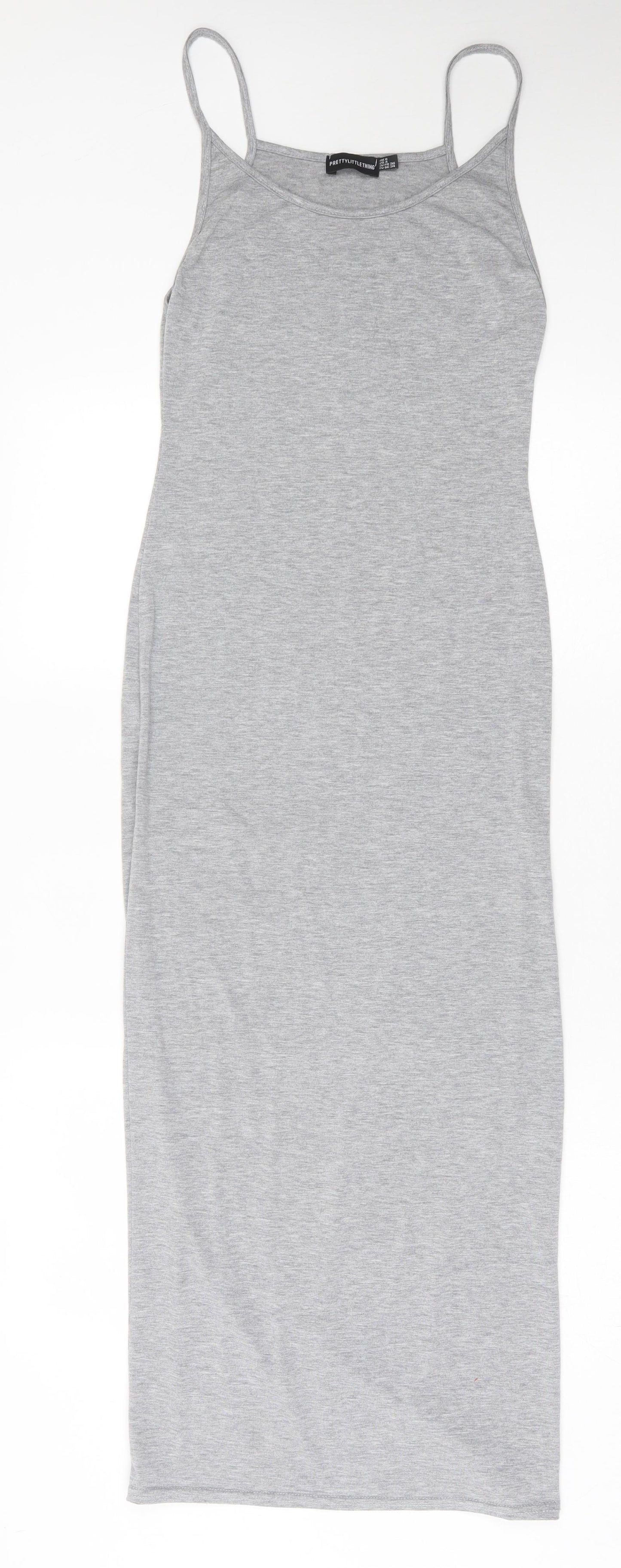 PRETTYLITTLETHING Womens Grey Viscose Bodycon Size 8 Scoop Neck Pullover