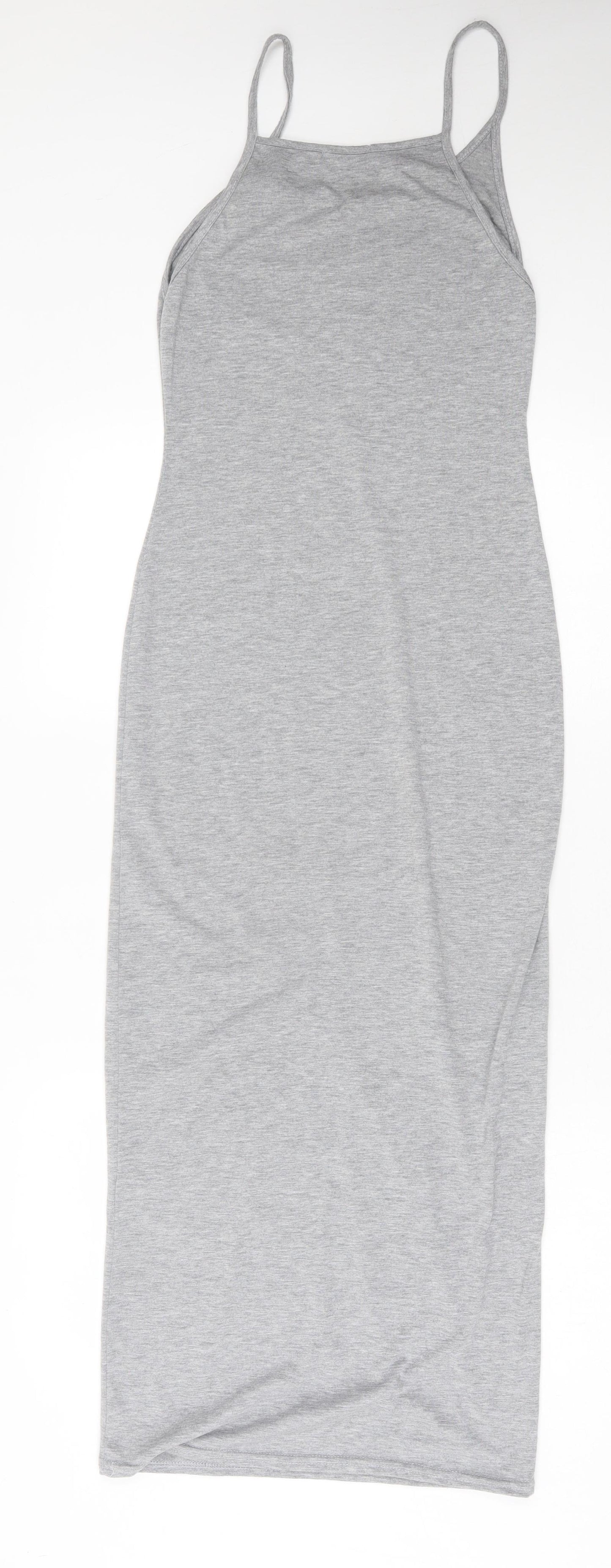 PRETTYLITTLETHING Womens Grey Viscose Bodycon Size 8 Scoop Neck Pullover