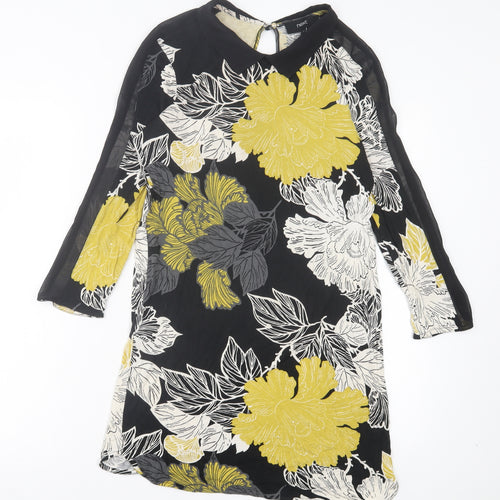 NEXT Womens Yellow Floral Viscose Shift Size 8 Collared Button