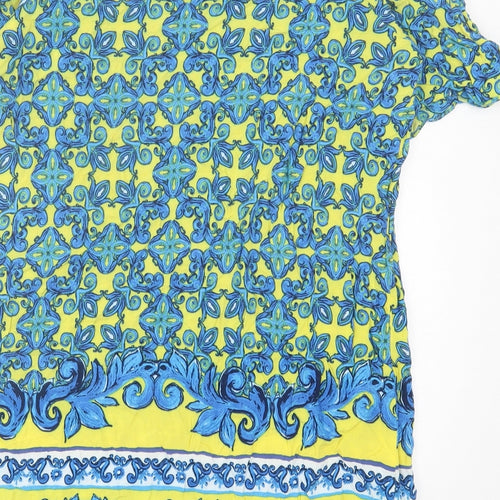 Papaya Womens Blue Geometric Viscose A-Line Size 14 Boat Neck Pullover - Cold Shoulder