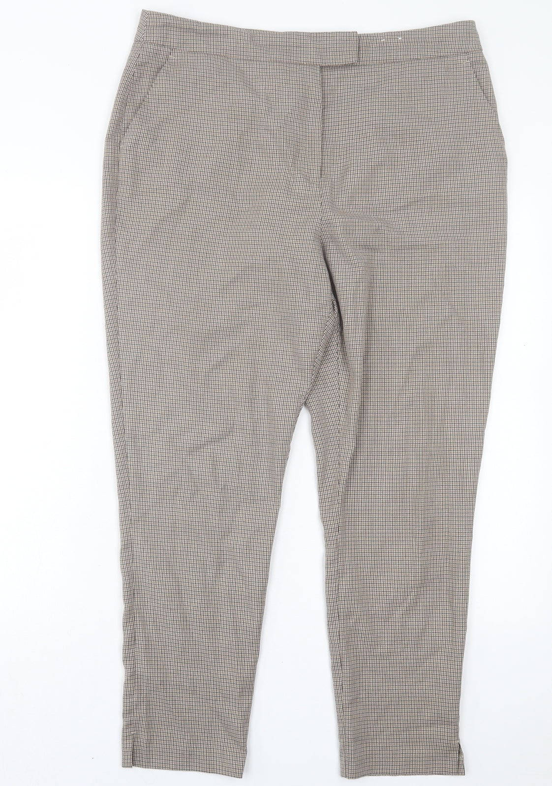 F&F Womens Brown Plaid Polyester Trousers Size 14 L27 in Regular Hook & Eye