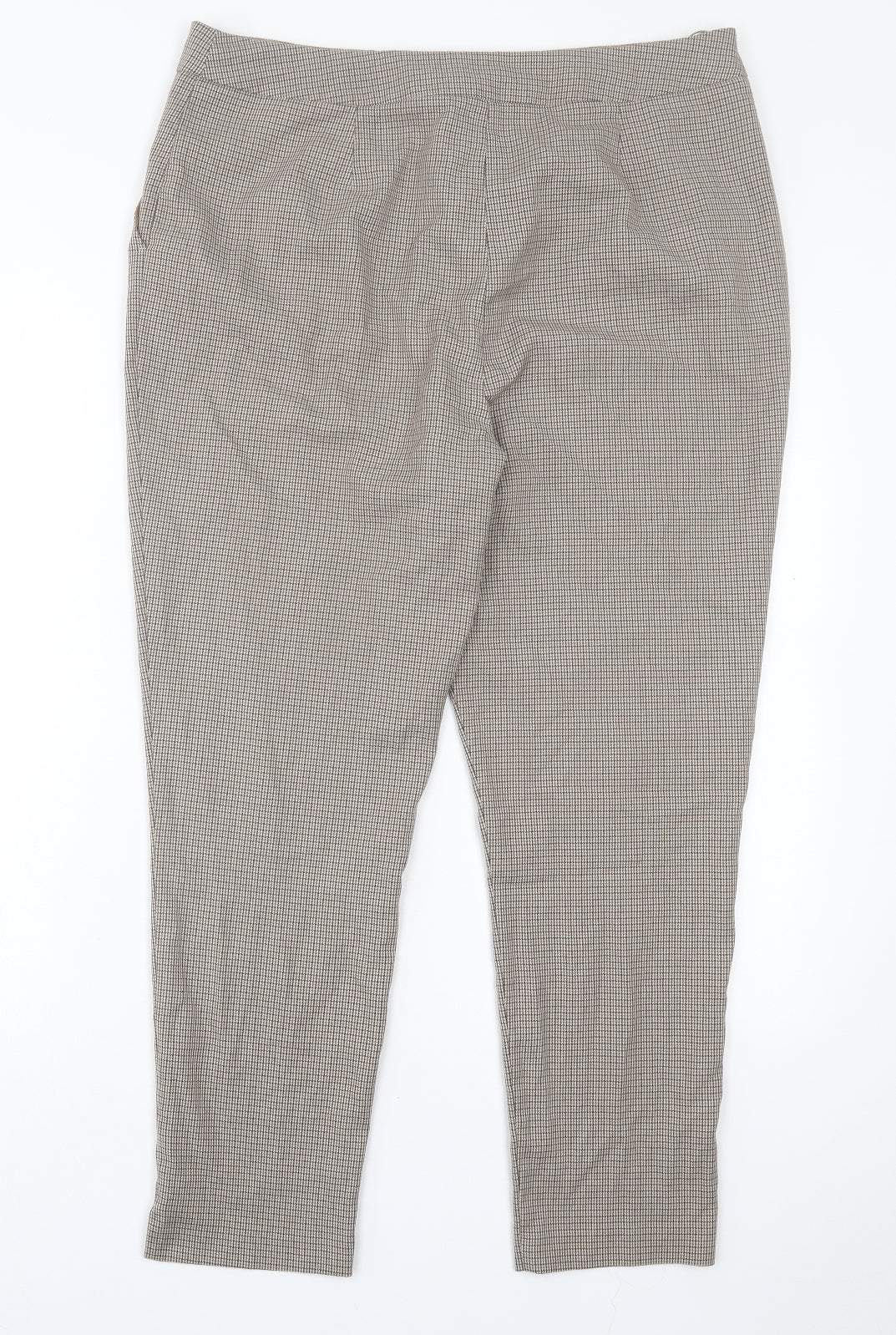 F&F Womens Brown Plaid Polyester Trousers Size 14 L27 in Regular Hook & Eye