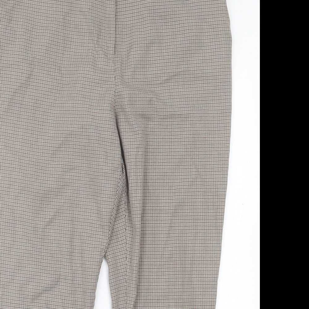 F&F Womens Brown Plaid Polyester Trousers Size 14 L27 in Regular Hook & Eye