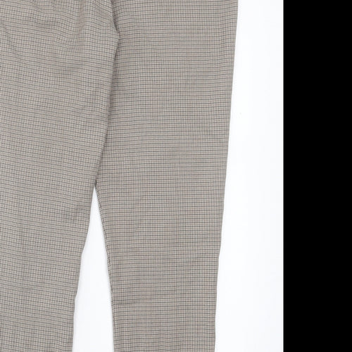 F&F Womens Brown Plaid Polyester Trousers Size 14 L27 in Regular Hook & Eye