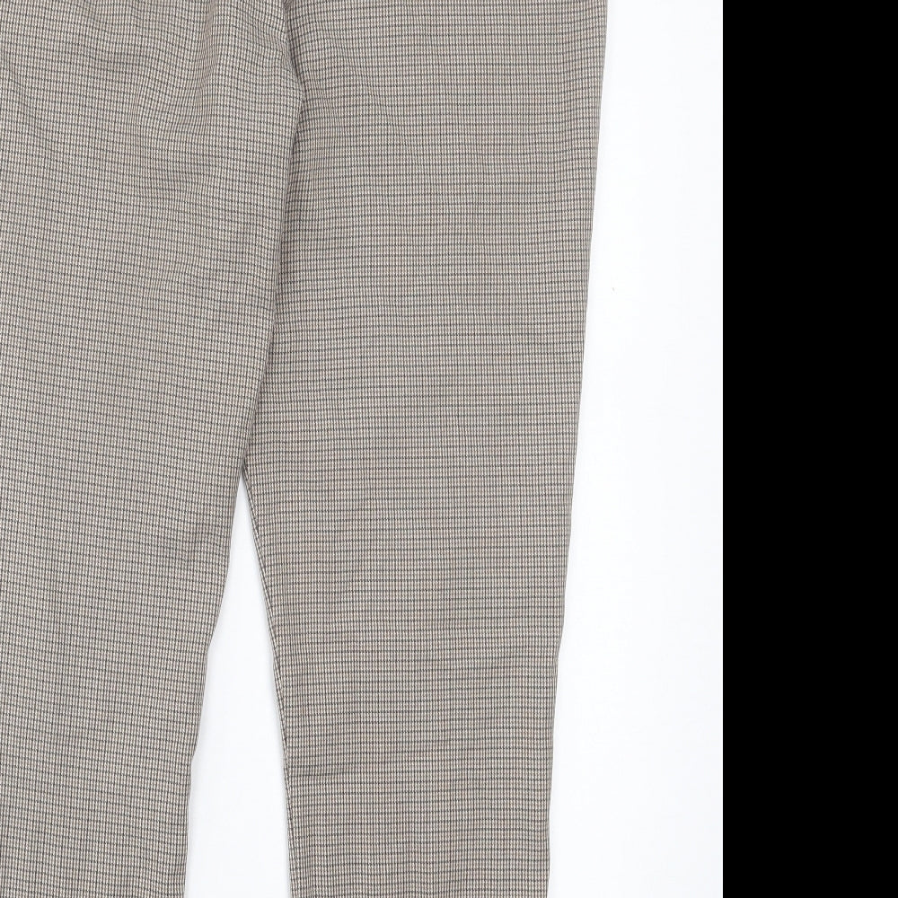 F&F Womens Brown Plaid Polyester Trousers Size 14 L27 in Regular Hook & Eye