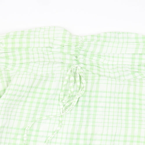 SheIn Womens Green Plaid Polyester Basic T-Shirt Size L Off the Shoulder