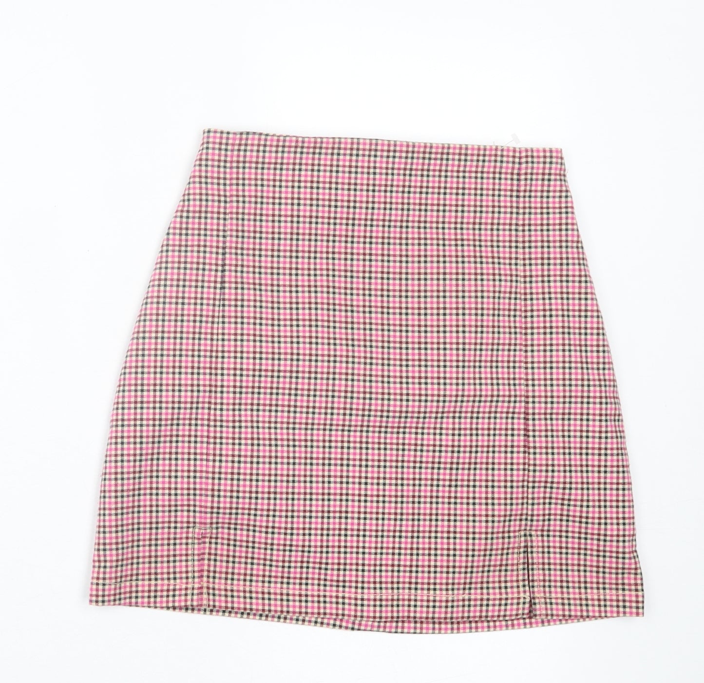 J. Galt Womens Pink Plaid Polyester A-Line Skirt Size S Zip