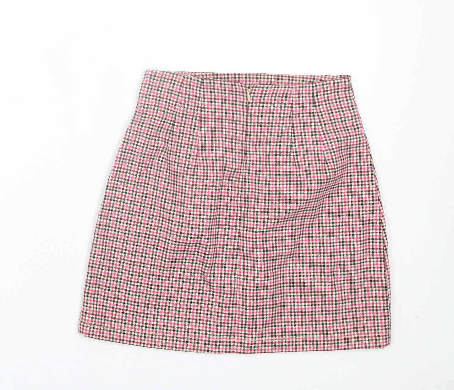 J. Galt Womens Pink Plaid Polyester A-Line Skirt Size S Zip