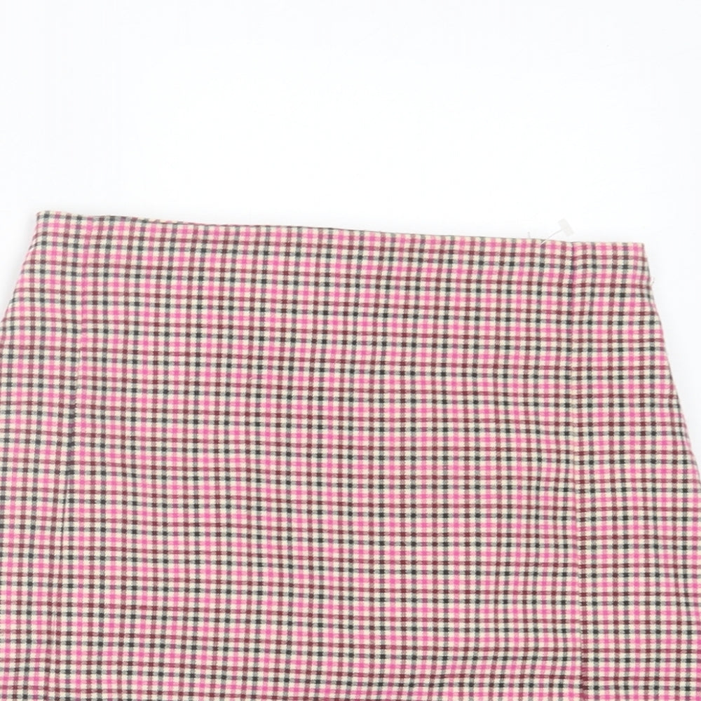 J. Galt Womens Pink Plaid Polyester A-Line Skirt Size S Zip