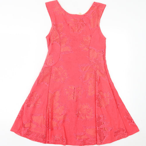 mulata Womens Pink Floral Polyester Fit & Flare Size L V-Neck Pullover