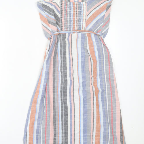 Nutmeg Womens Multicoloured Striped Cotton A-Line Size 8 V-Neck Button