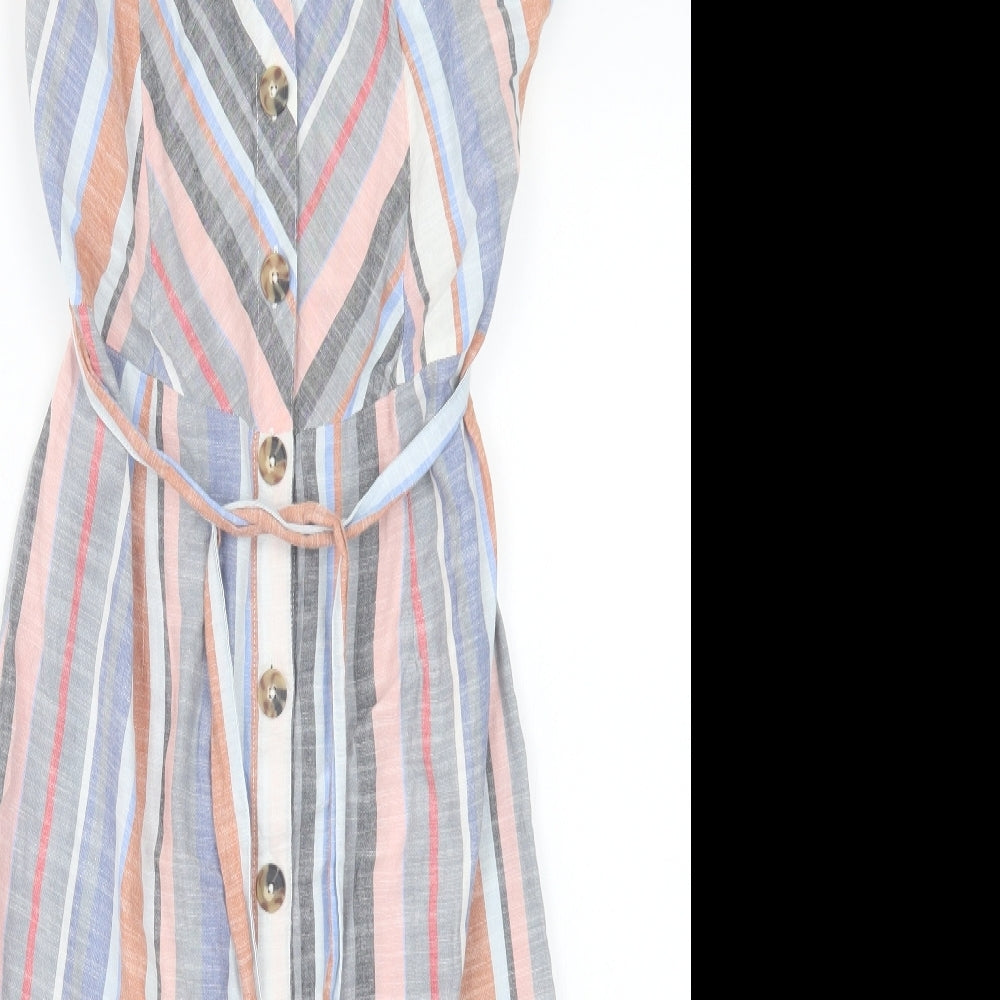 Nutmeg Womens Multicoloured Striped Cotton A-Line Size 8 V-Neck Button