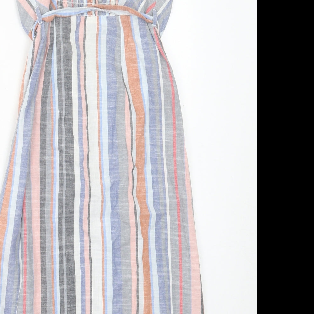 Nutmeg Womens Multicoloured Striped Cotton A-Line Size 8 V-Neck Button
