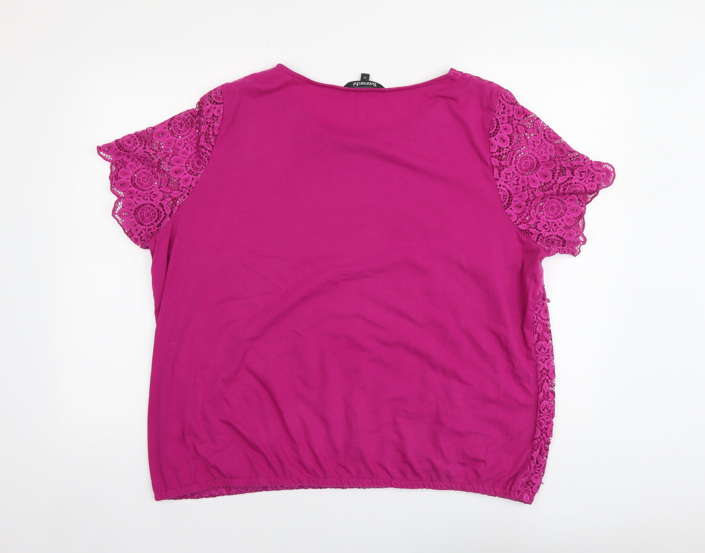 Bonmarché Womens Purple Floral Polyamide Basic Blouse Size 24 Round Neck