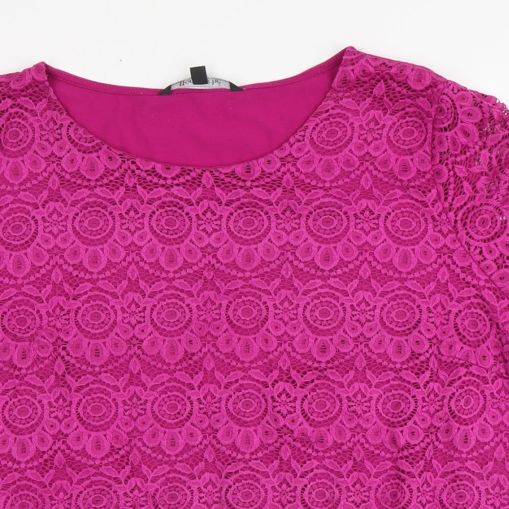 Bonmarché Womens Purple Floral Polyamide Basic Blouse Size 24 Round Neck