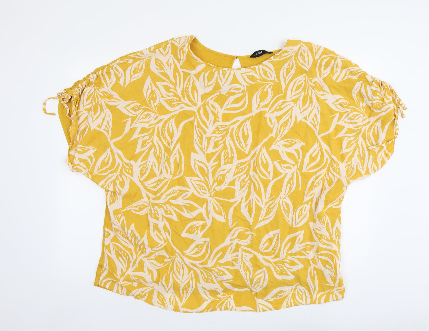 F&F Womens Yellow Geometric Viscose Basic Blouse Size 22 Round Neck