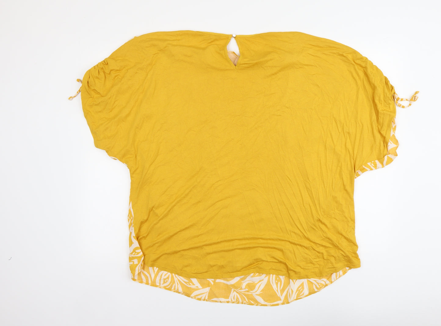 F&F Womens Yellow Geometric Viscose Basic Blouse Size 22 Round Neck
