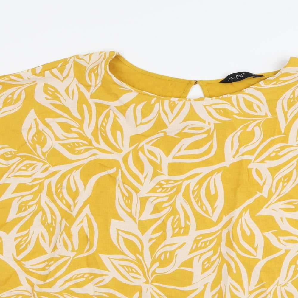 F&F Womens Yellow Geometric Viscose Basic Blouse Size 22 Round Neck