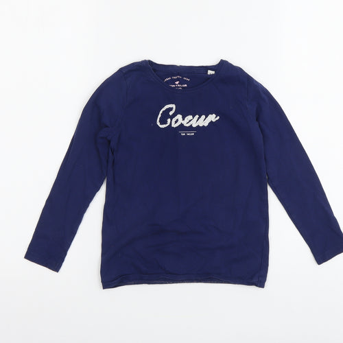 TOM TAILOR Girls Blue Cotton Basic T-Shirt Size 4-5 Years Round Neck Pullover