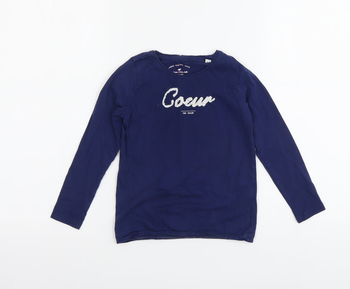 TOM TAILOR Girls Blue Cotton Basic T-Shirt Size 4-5 Years Round Neck Pullover