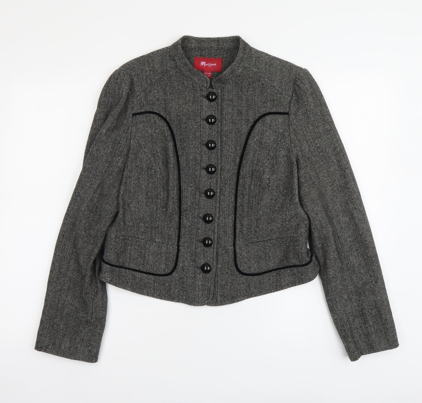 Monsoon Womens Grey Herringbone Jacket Size 14 Button