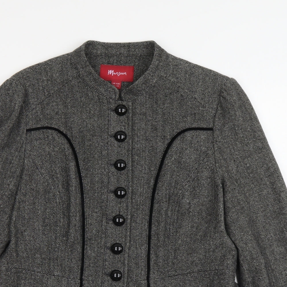 Monsoon Womens Grey Herringbone Jacket Size 14 Button