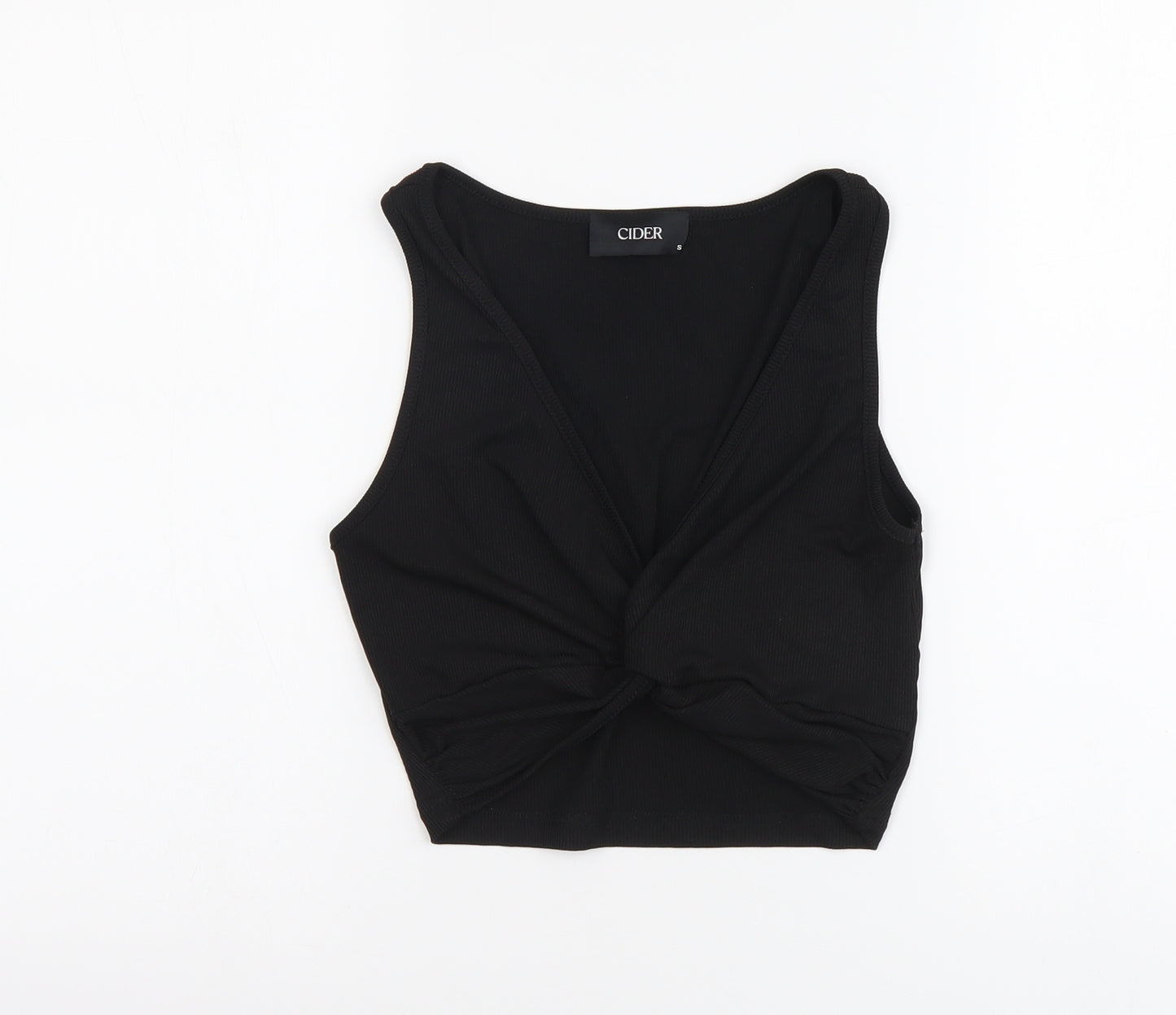 Cider Womens Black Polyester Cropped Tank Size S V-Neck