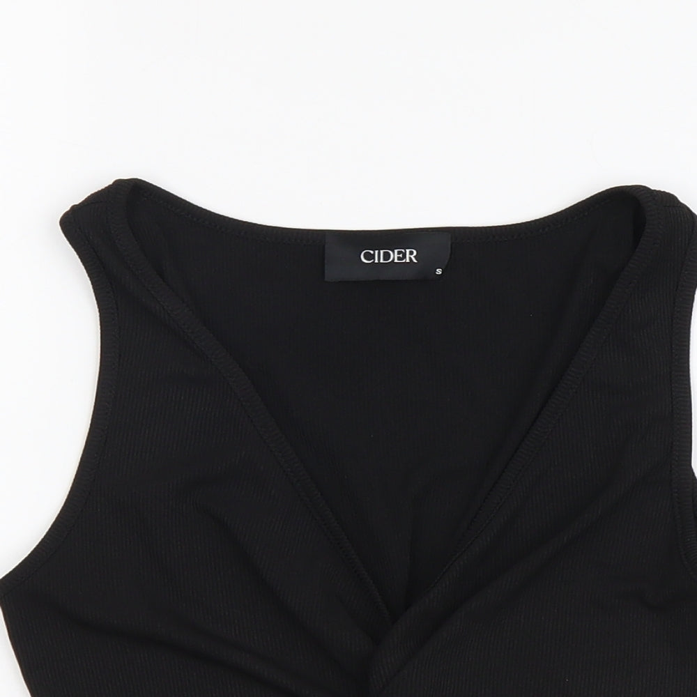 Cider Womens Black Polyester Cropped Tank Size S V-Neck
