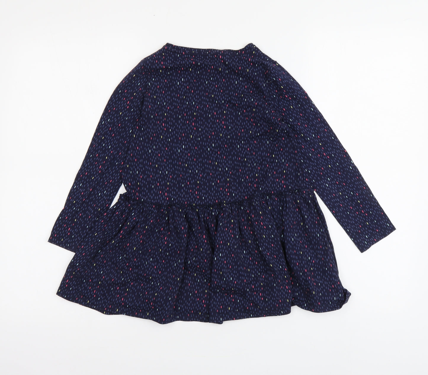 F&F Girls Blue Geometric Cotton Skater Dress Size 6-7 Years Round Neck Pullover