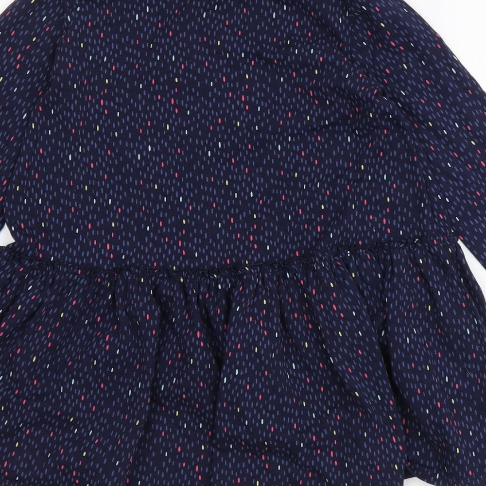 F&F Girls Blue Geometric Cotton Skater Dress Size 6-7 Years Round Neck Pullover