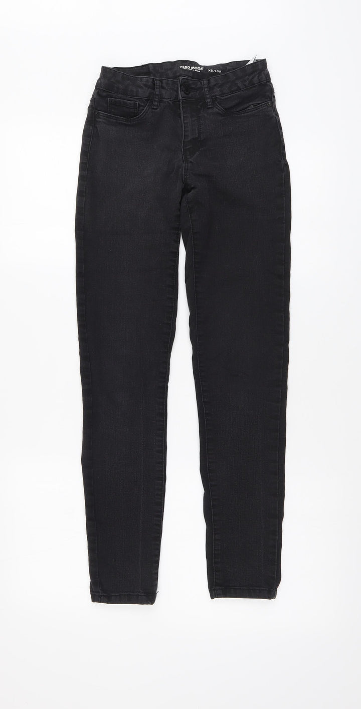 VERO MODA Womens Black Cotton Skinny Jeans Size XS L28 in Regular Button