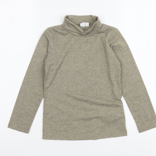 Preworn Girls Gold Polyester Basic T-Shirt Size 6 Years Roll Neck Pullover