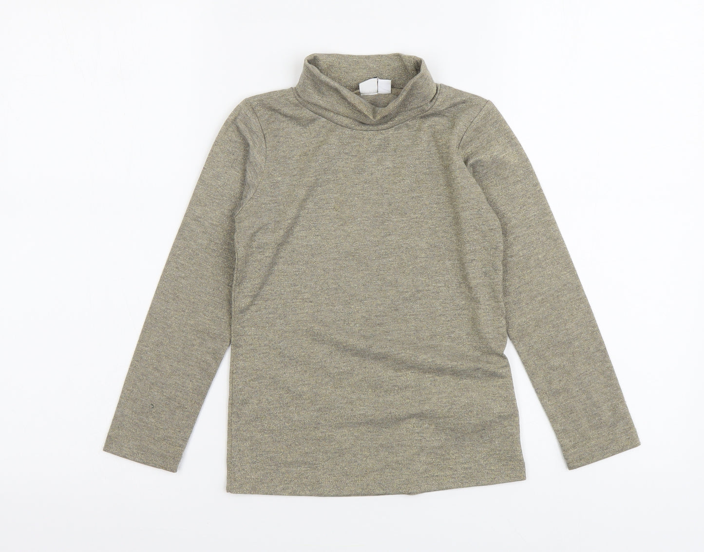 Preworn Girls Gold Polyester Basic T-Shirt Size 6 Years Roll Neck Pullover