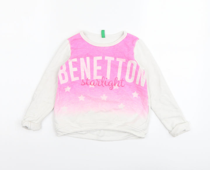United Colors of Benetton Girls Pink Geometric Cotton Pullover Sweatshirt Size 4-5 Years Pullover