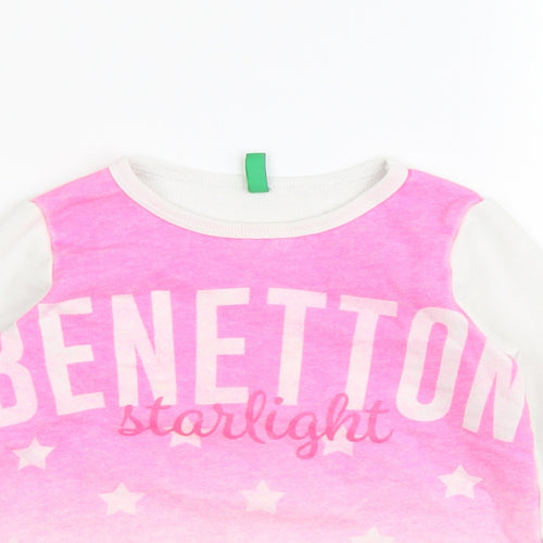 United Colors of Benetton Girls Pink Geometric Cotton Pullover Sweatshirt Size 4-5 Years Pullover