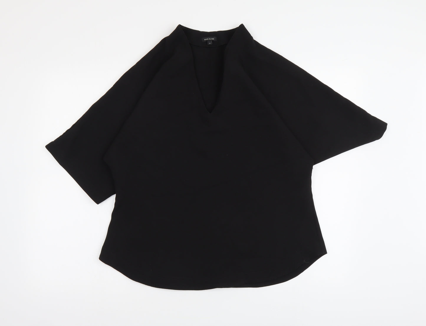 River Island Womens Black Polyester Basic Blouse Size 14 V-Neck