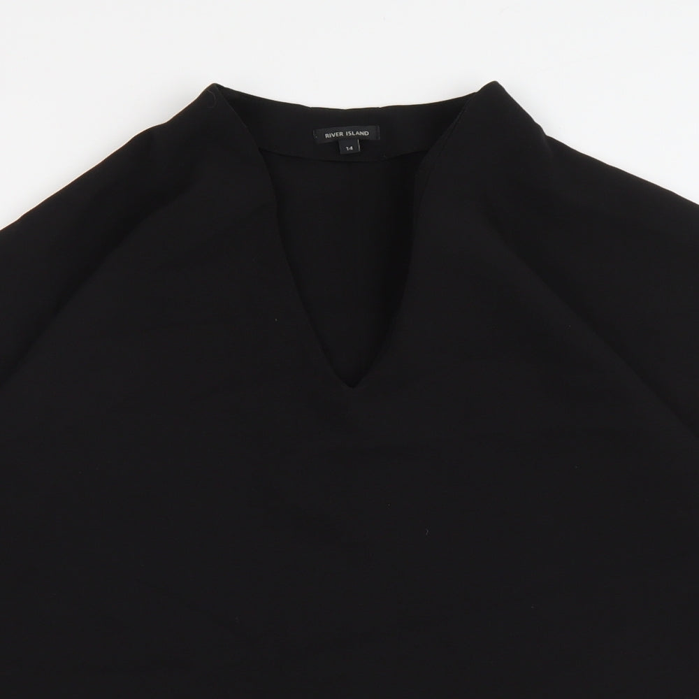 River Island Womens Black Polyester Basic Blouse Size 14 V-Neck