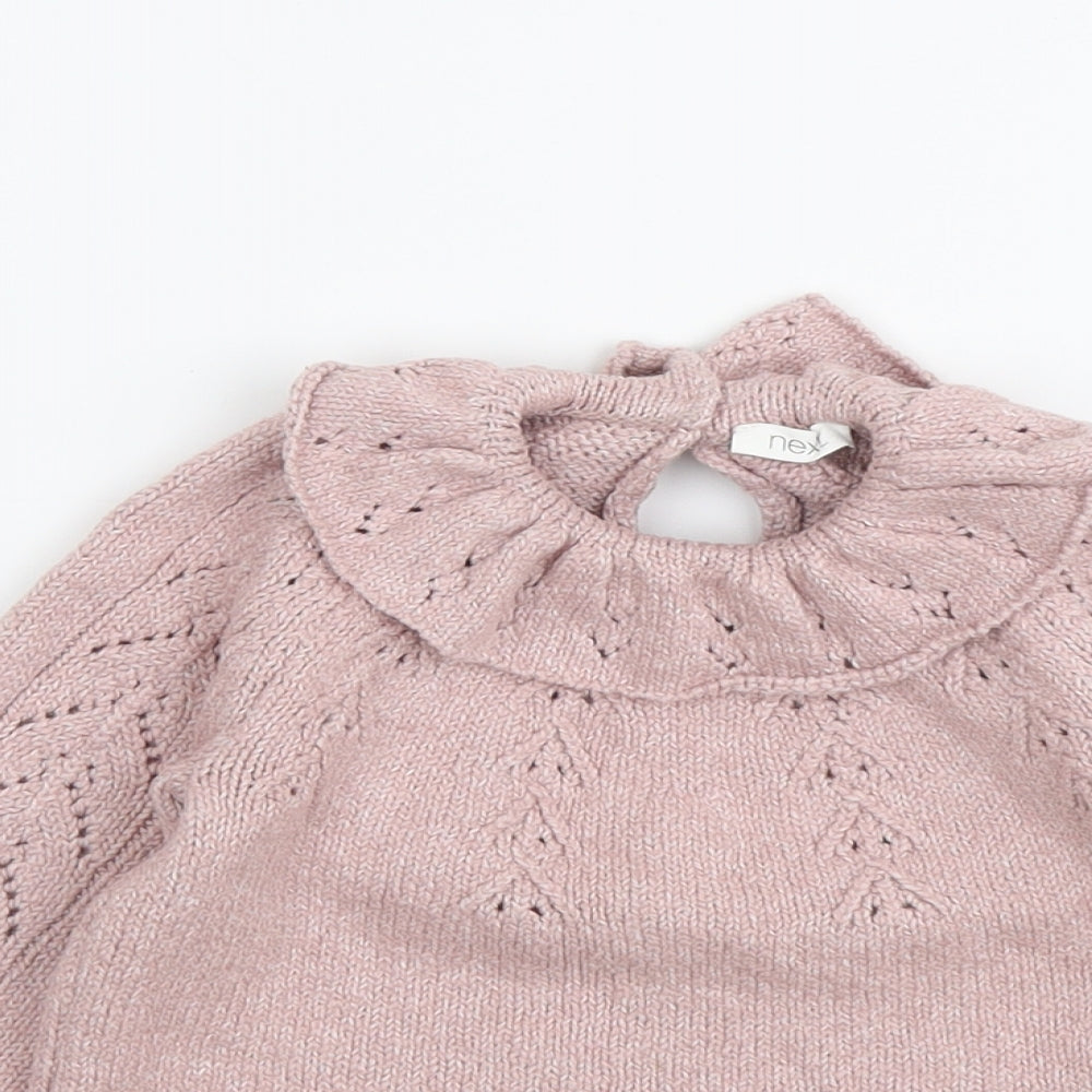 NEXT Girls Pink Cotton Pullover Jumper Size 12-18 Months Button