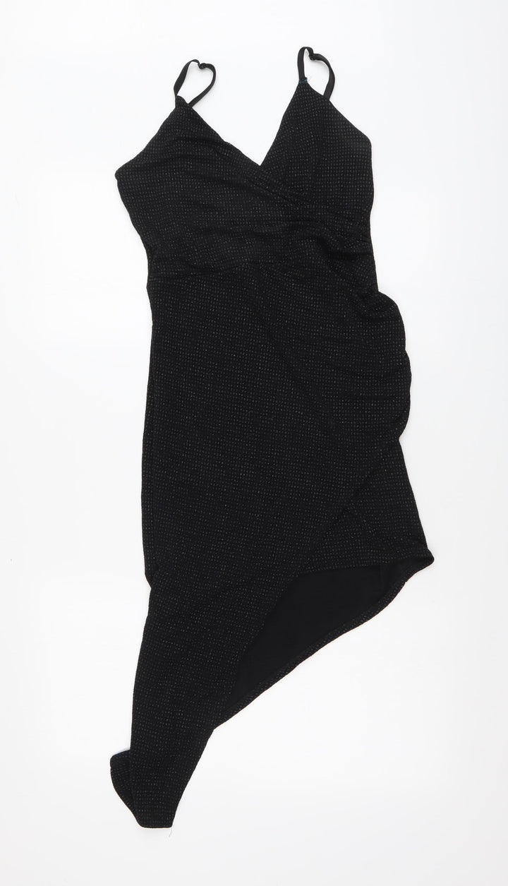 Quiz Womens Black Nylon Bodycon Size 12 V-Neck Pullover