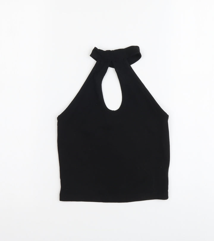 Miss Selfridge Womens Black Cotton Cropped Tank Size 8 Halter