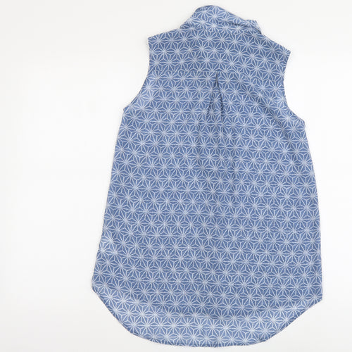 H&M Womens Blue Geometric Polyester Basic Button-Up Size XS Collared