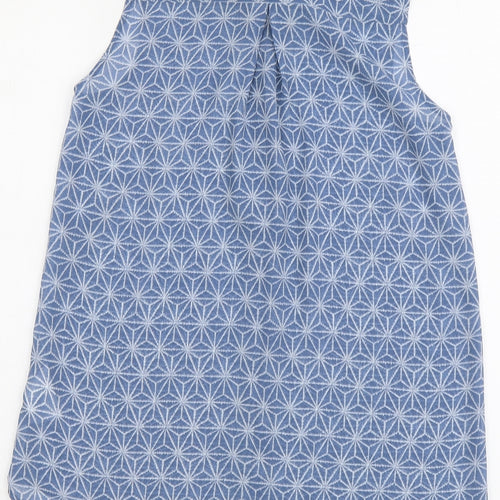 H&M Womens Blue Geometric Polyester Basic Button-Up Size XS Collared
